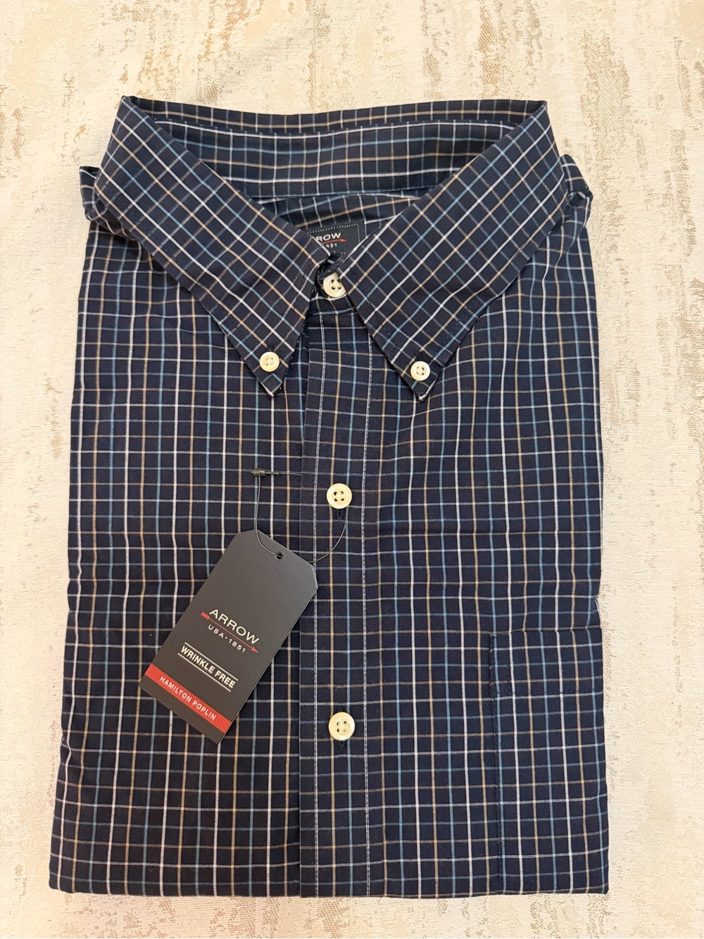 Arrow Navy and White Windowpane Button-Down Shirt